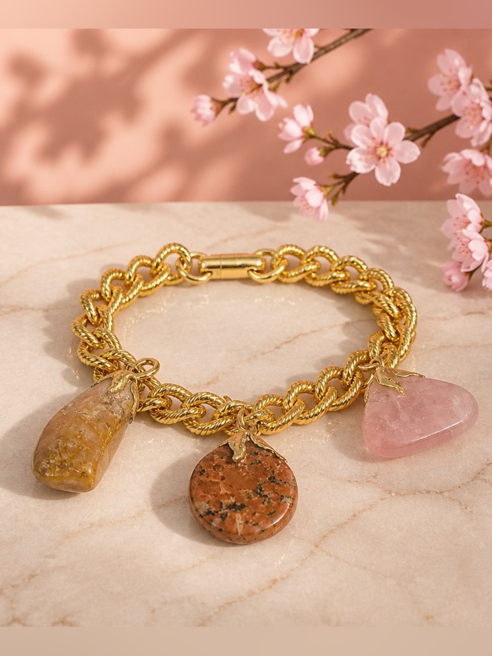 Vintage Bracelet with Amethyst, Red Jasper and other gemstone